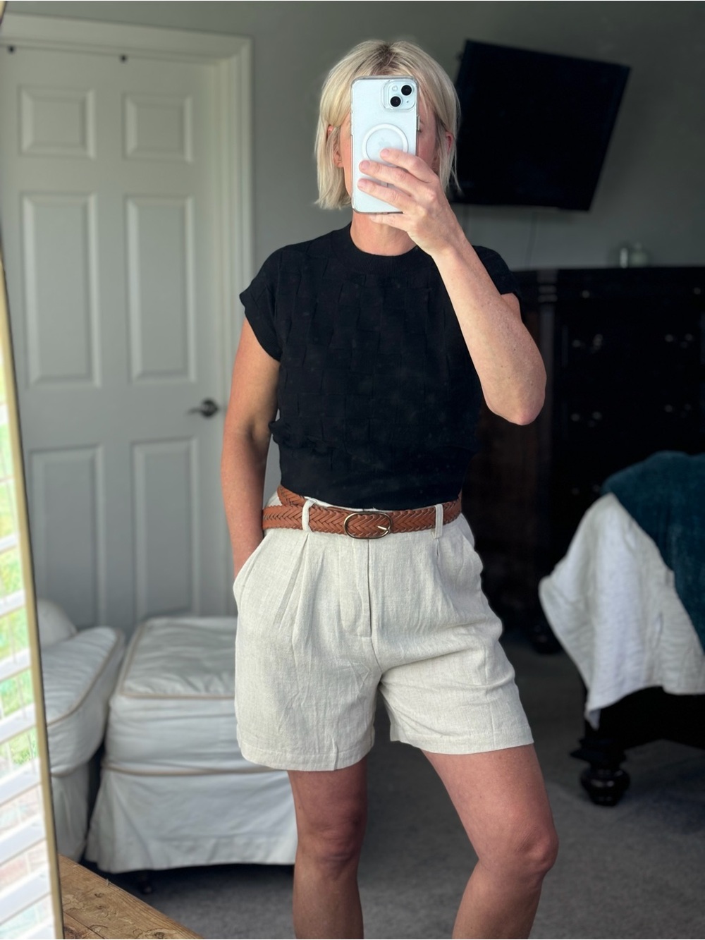 Beige High Rise Wide Leg Cotton Blend Casual Shorts - Picture 1 of 5